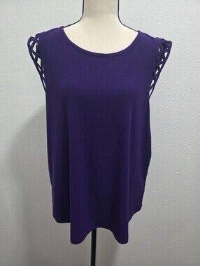 Women's Purple Sleeveless Tank with Lattice Shoulder Detail